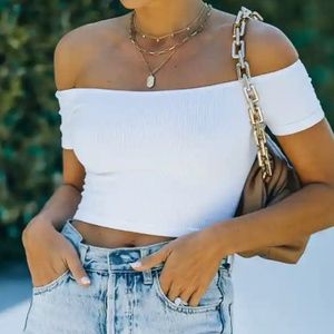 Ribbed Off the Shoulder Crop in White